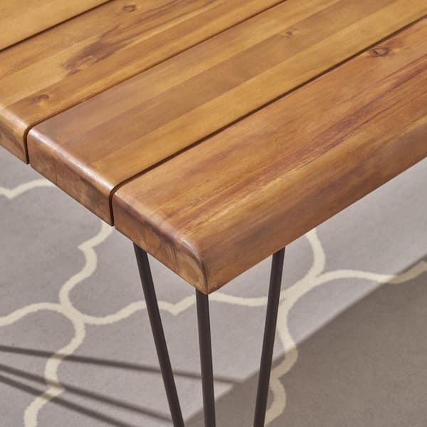 Teak Rectanle Metal 29 in. Outdoor Dining Table with Teak Rectanle Metal 29 in. Outdoor Dining Table with