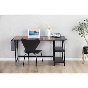 23.62 in. W Metal Black and Brown Framed Home Office Computer Writing Corner Wood Desk with 2 Shelves