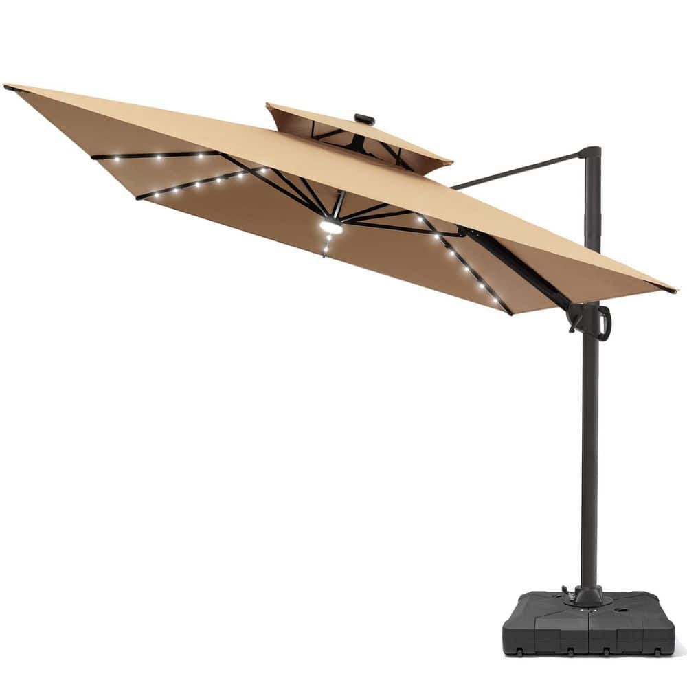 11.5 ft. x 9 ft. Solar LED Double Top Rectangular 360° Rotation Cantilever Patio Umbrella in Tan with 260 lbs. Base price history on PriceWatchPro