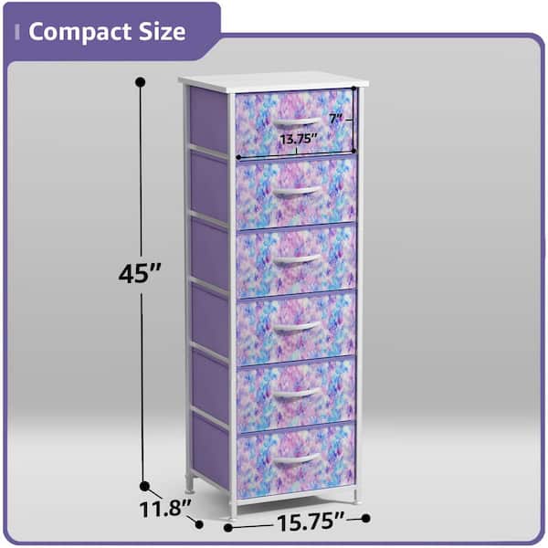 Sorbus Tie-Dye Purple 6 Drawer 15.75 in Wide Chest of