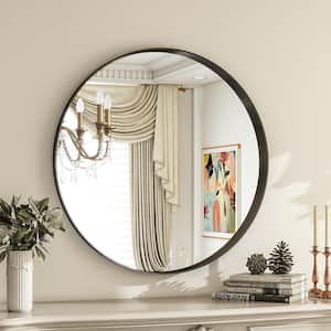 24 in. W x 24 in. H Round Black Aluminum Alloy Deep Framed Wall Mirror