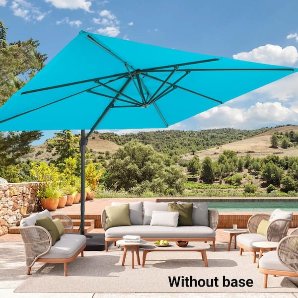 Sonkuki 11.5 x 9 ft. Aluminium Frame Cantilever Patio Umbrella 360° Rotation and Infinite Canopy Angle Adjustment in Lake Blue