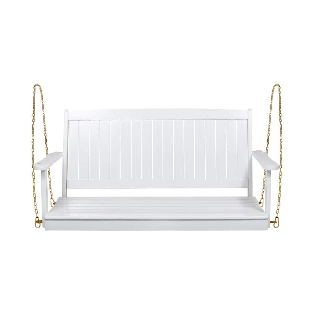 Acacia wood outdoor porch swing with two metal chains for patio garden back