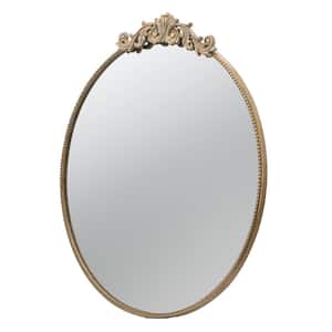 36 in. W x 39 in. H Round Framed Gold Mirror Baroque Inspired Frame for Bathroom, Entryway Console Lean Against Wall