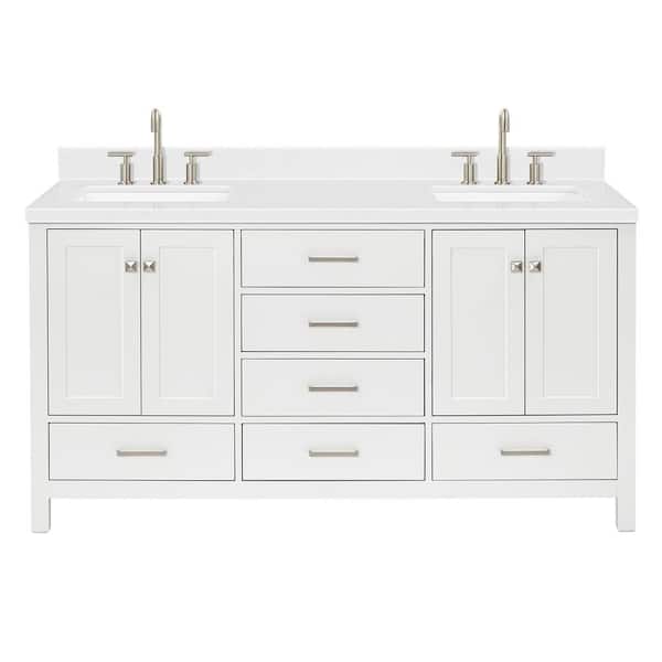 Cambridge 66 in. W x 22 in. D x 36 in. H Double Rectangle Sink Bath Vanity in White with Carrara White Quartz Top