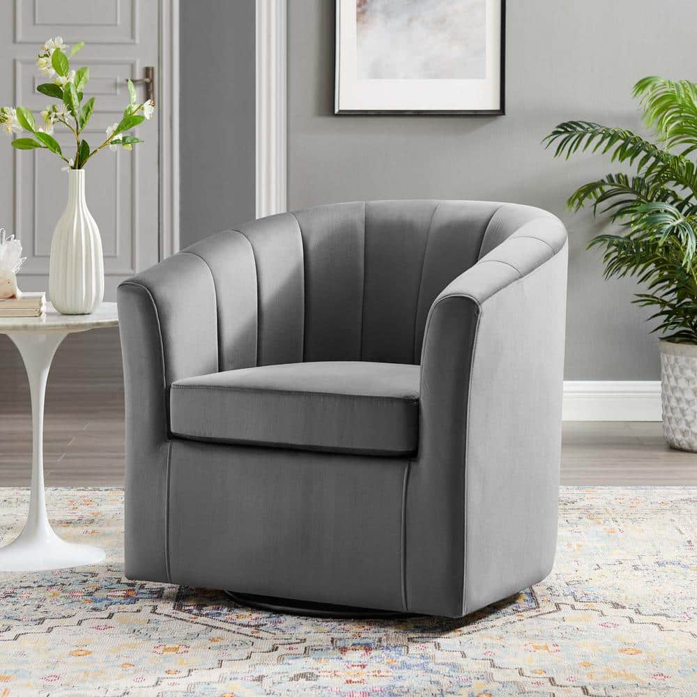 Luxurious Light Gray Velvet Swivel Barrel Accent Chair