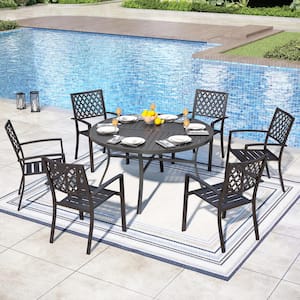 Elegant 7-Piece Metal Round Outdoor Dining Set with Stackable Dining Chairs