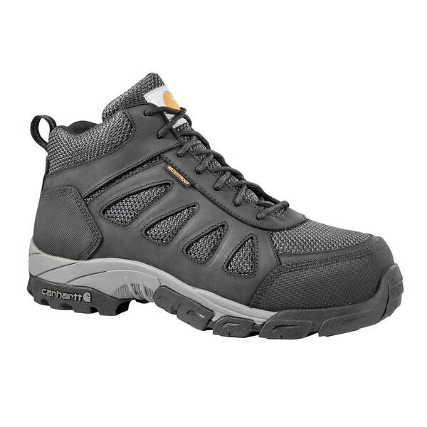 Carhartt Men's 014M Black Leather and Black Nylon Waterproof Carbon Nano Safety Toe 4 in. Lightweight Work Hiker