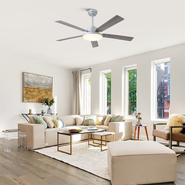 52 in. Indoor Color Changing Integrated LED Silver 6-Speed DC Ceiling Fan with Light and Remote Control