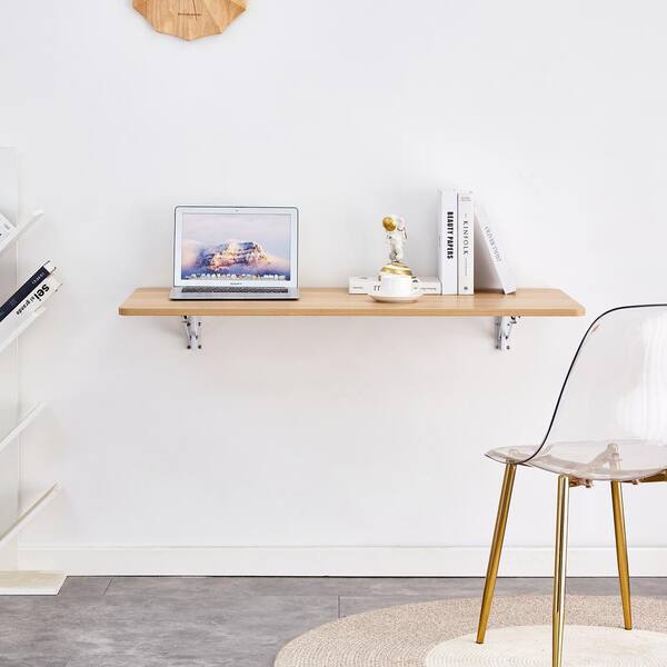 44.8 in. W x 22 in. D Burly Wood Wall Mounted Folding Table Decorative Wall Shelf for Small Spaces with Steel Brackets
