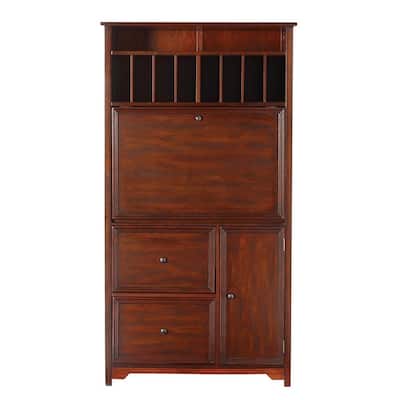 32 in. Rectangular Chestnut 2 Drawer Secretary Desk with Solid Wood Material