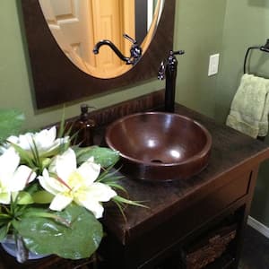 Granada Round Drop-In Copper Bathroom Sink in Antique