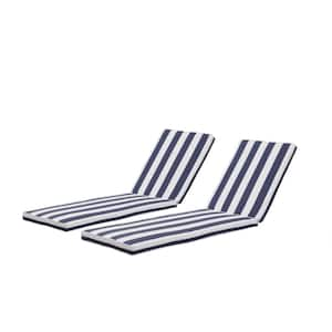 2-Piece Outdoor Patio Chaise Lounge Chair Cushion Replacement Seat Cushion, Blue/White Stripe