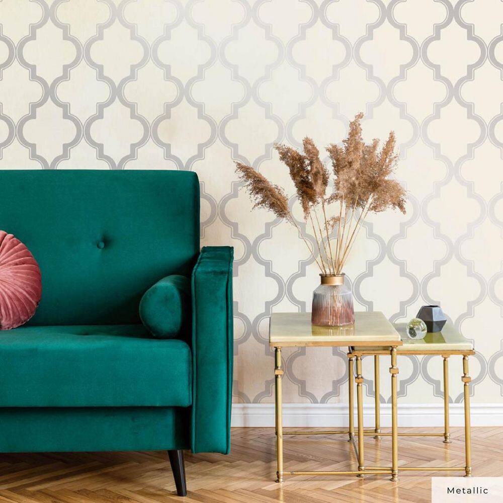 Cream and Metallic Silver Vinyl Peel and Stick Wallpaper Roll