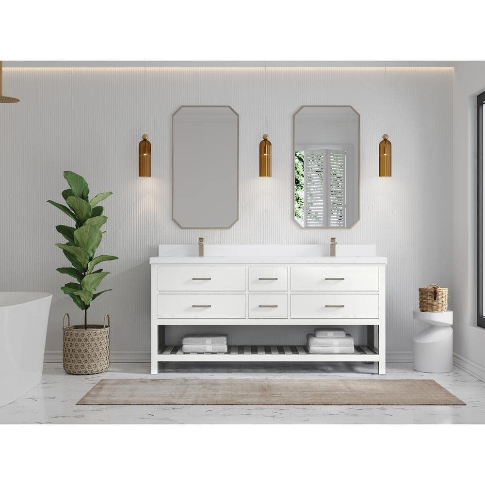 Parker 72" White Solid Wood Double Sink Vanity with Quartz Top