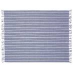 Ridgeline Royal Blue 50 in. x 60 in. Cotton Striped Fringe Throw