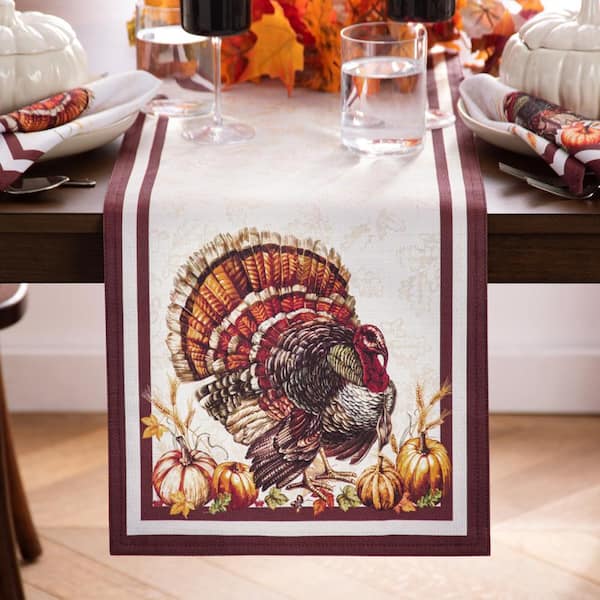 Threadmade Home Autumn Heritage Turkey Engineered Table Runner, Multicolor - 13"W x 70"L