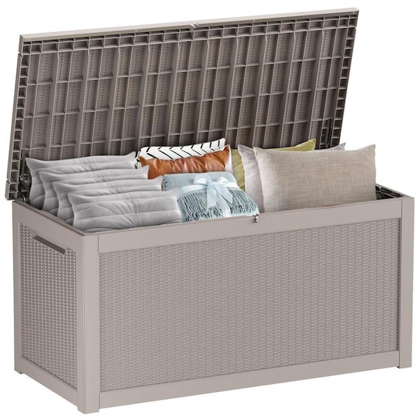 260 Gal. Waterproof Outdoor Resin Storage Deck Box, Large Lockable Capacity, Versatile Deck Storage Bench
