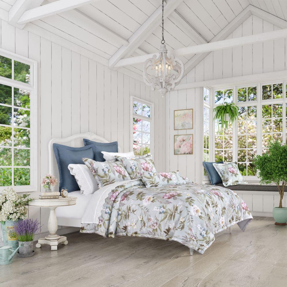 Sakura Cotton Green King/Cal King 3Pc. Comforter Set