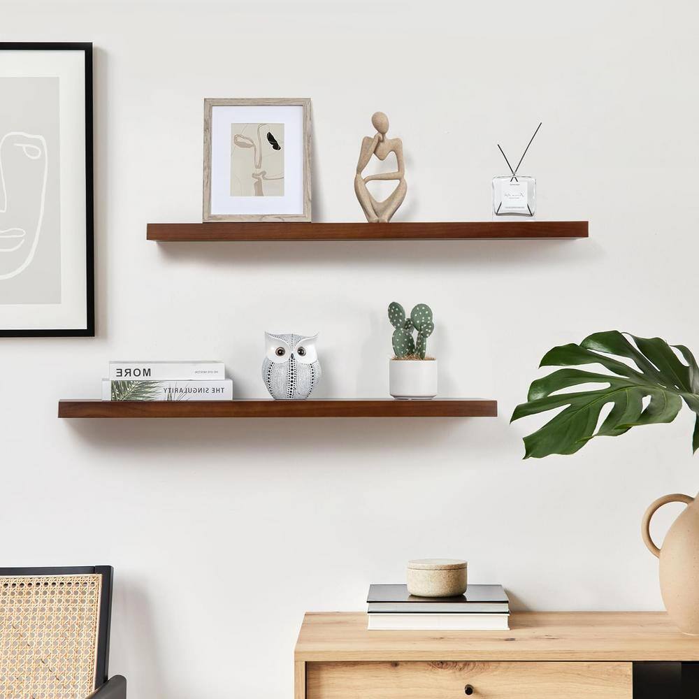 Light Brown MDF Floating Wall Shelf with Metal Bracket