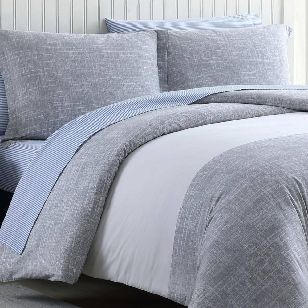 Connery Twin Gray Cotton Striped Duvet Cover Set