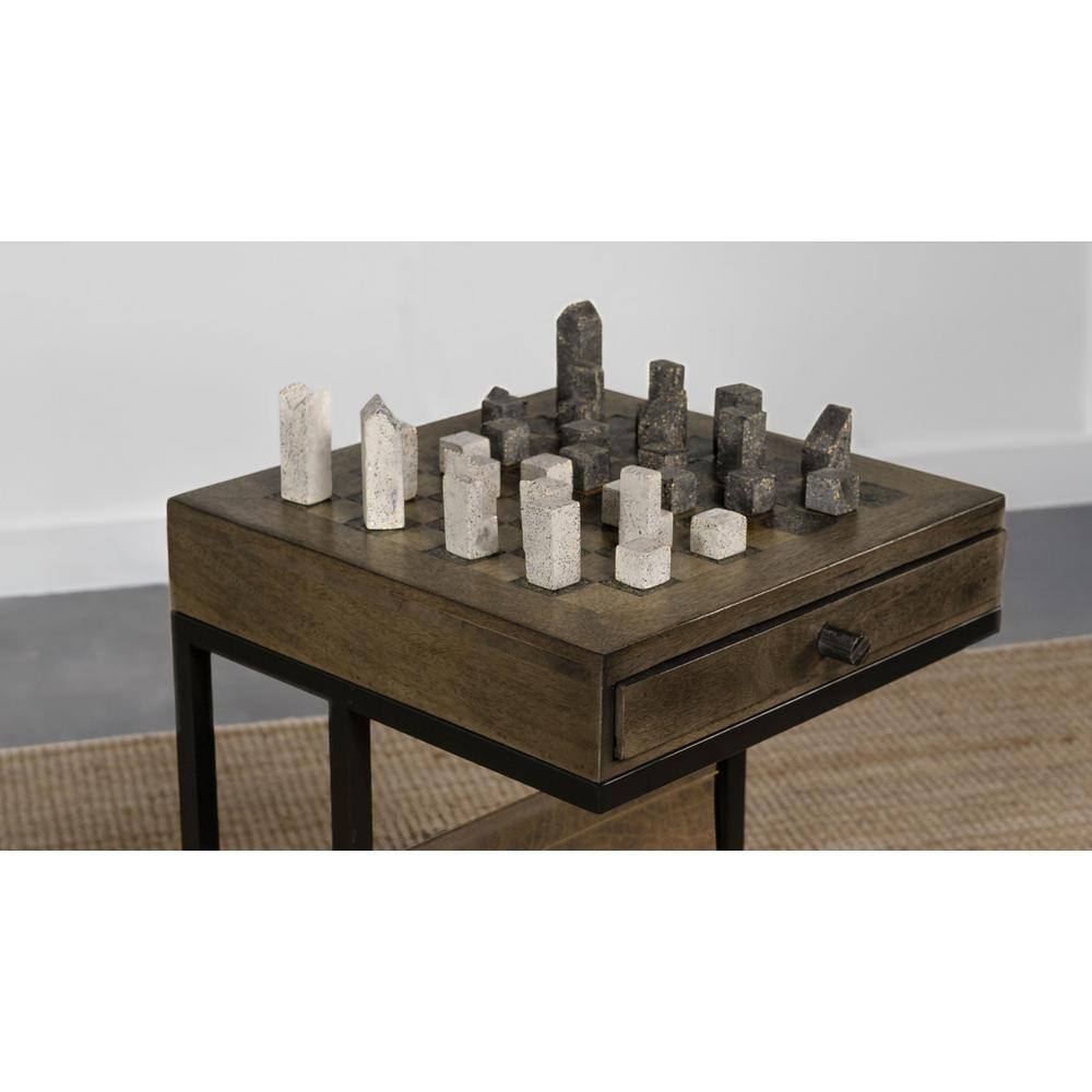 Noir Mango Wood and Iron Accent Table with Storage