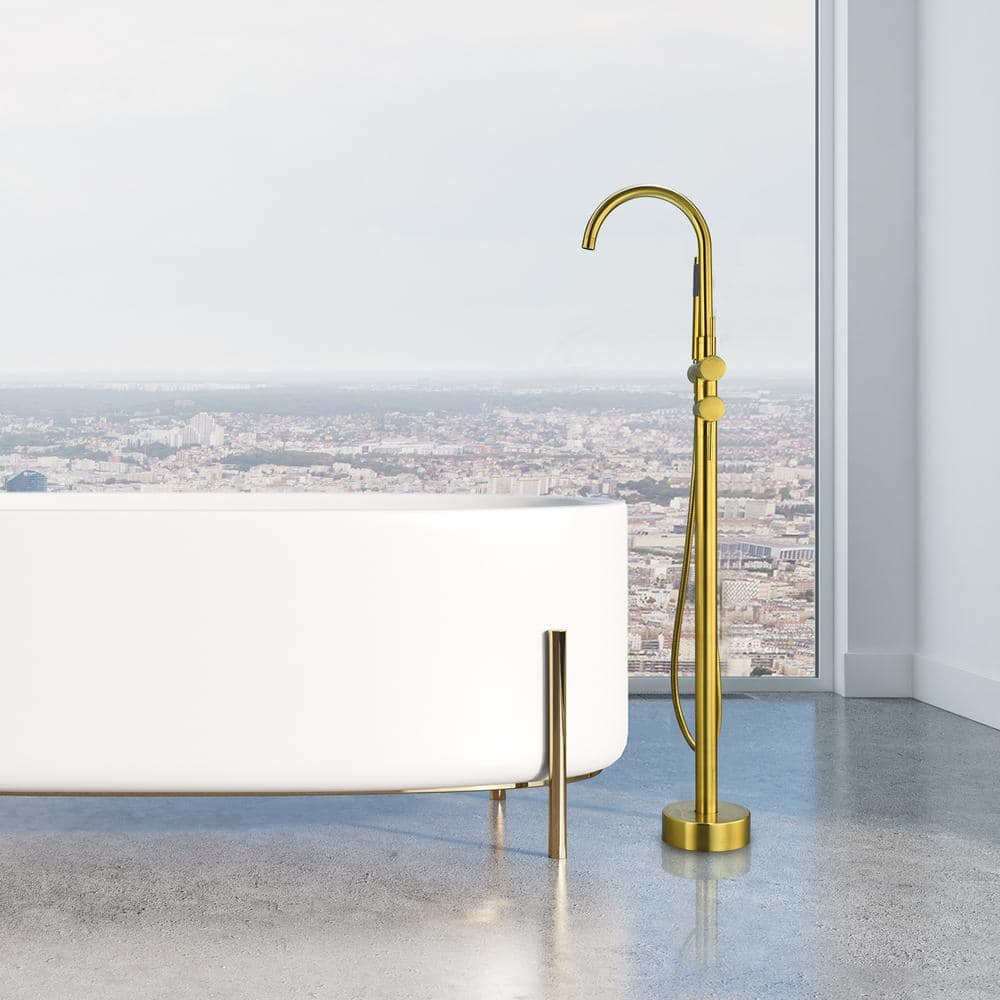 Brushed Gold Stainless Steel Freestanding Tub Faucet with Handshower