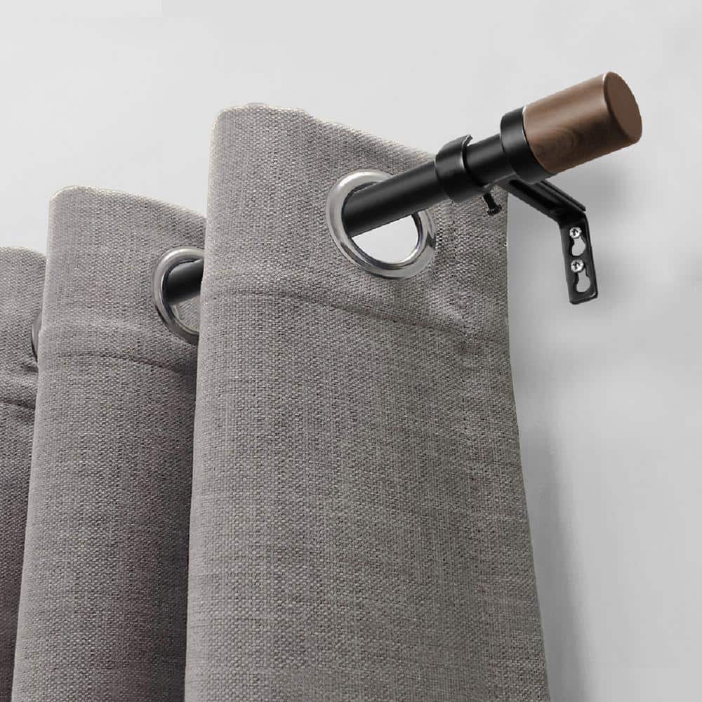 Matte Black Curtain Rod with Maple Wood Finials, 66"-120"