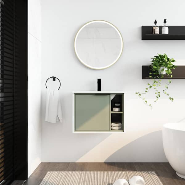 Unbranded 30 in. W x 18 in. D x 19 in. H Wall Mounted Bath Vanity in Green with White Cultured Marble Top