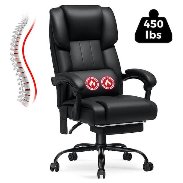 Faux Leather Heated Executive Office Chair with Vibration Function in Black with Padded Arms