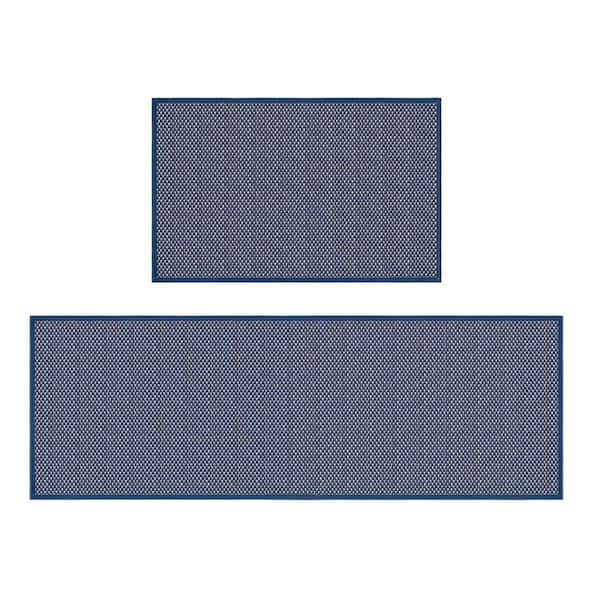 Blue 47 in. x 17 in. Indoor Non-Skid Kitchen Rugs and Mats Set of 2-17 x 29 and 17 x 47 in.