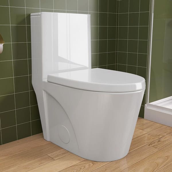 Oven 1-Piece Toilet 1.1/1.6 GPF Dual Flush Elongated Standard-Size Toilet with Soft Closing Seat Included Glossy White