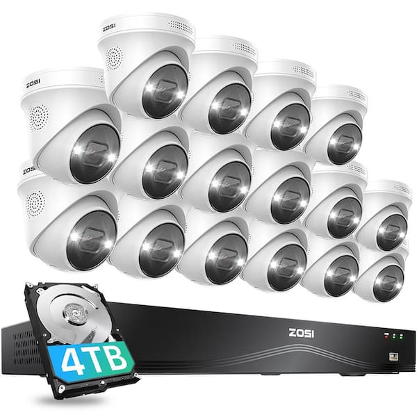 4K UHD 16-Channel(32CH Expandable) 4TB POE NVR Security System with 16 Wired 8MP Outdoor Cameras, Dual-Disk Backup