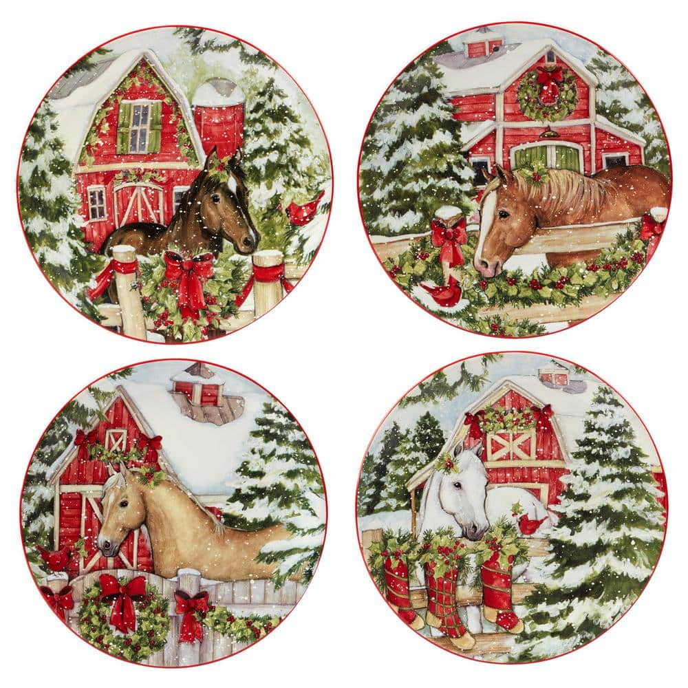 Certified International Christmas Lodge Snowman 11 Dinner  Plates, Large, Multicolor, Set of 4: Dinner Plates