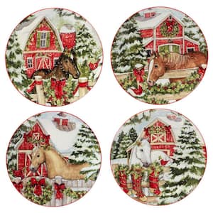 Homestead Christmas 9 in. Multicolored Earthenware Dessert Plate (Set of 4)