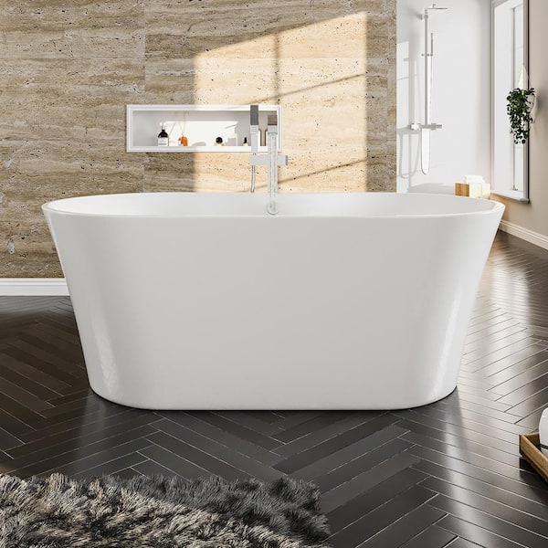 Emely 60 in. Acrylic Flatbottom Freestanding Bathtub in White