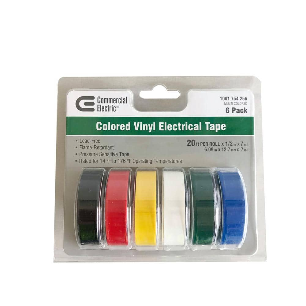 Commercial Electric 1/2 in. x 20 ft. Electric Tape, Multi-Color (6-Pack)  30005336 - The Home Depot