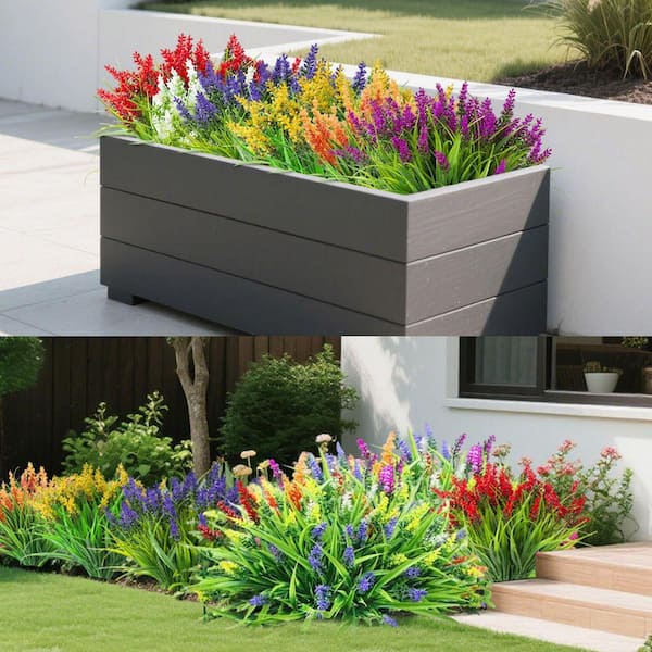24 Bundles Artificial Flowers and Plants for Outdoors, 13.8 in