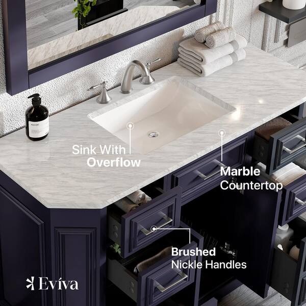 Eviva Glory 48 in. W x 22 in. D x 34 in. H Single Bath Vanity in Dark Gray with White Carrara Marble Top with White Sink