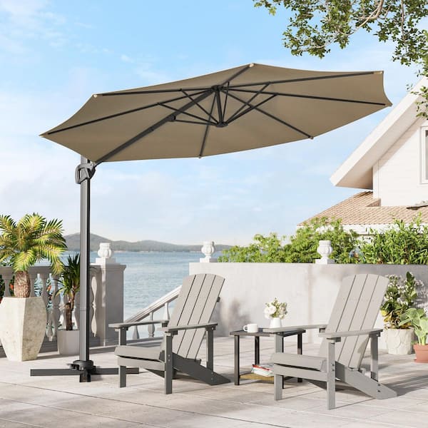 10 ft. Cantilever Patio Umbrella with Cross Base, Outdoor Offset Hanging 360-Degree in Taupe