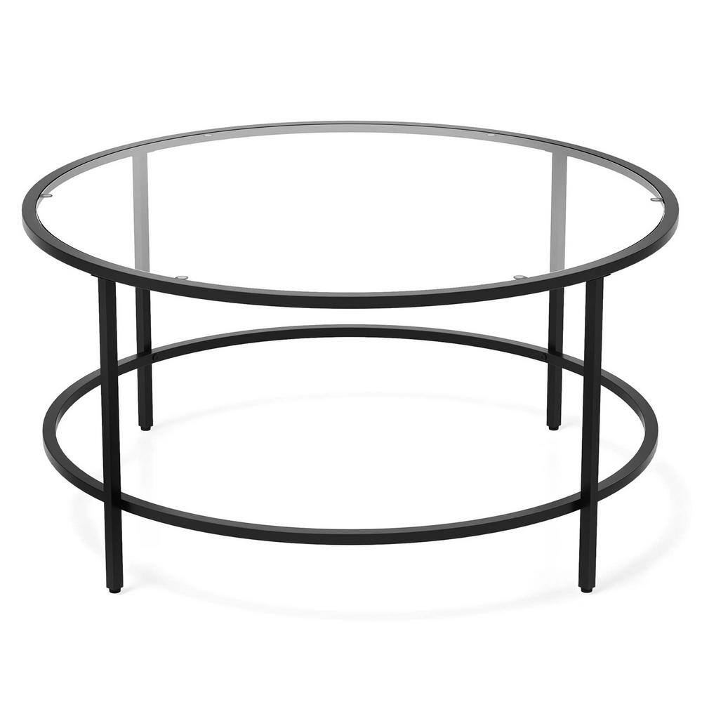 32.3 in. Round Tempered Glass Coffee Table 2-Tier Glass Top Acrylic Round  Coffee Tables with Metal Frame W107184326 - The Home Depot