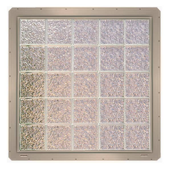 CrystaLok 39.25 in. x 39.25 in. x 3.25 in. Ice Pattern Vinyl Framed Glass Block Window with Clay Colored Vinyl Nailing Fin