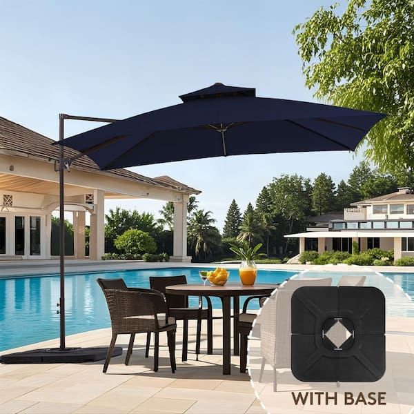 JEAREY 9 ft. x 9 ft. Square Outdoor Patio Cantilever Umbrella with Weighted Base in Navy