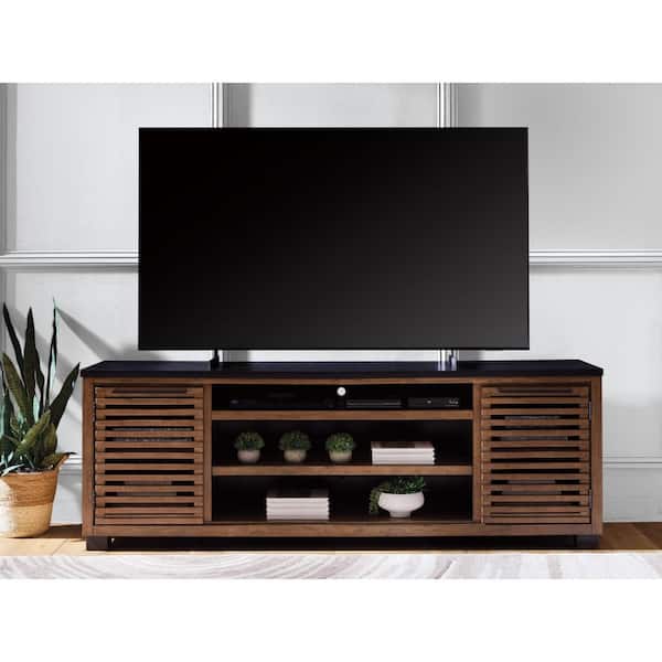 Kallari Black and Brown TV Stand Fits TV's up to 95 in. with Adjustable Shelves and Doors