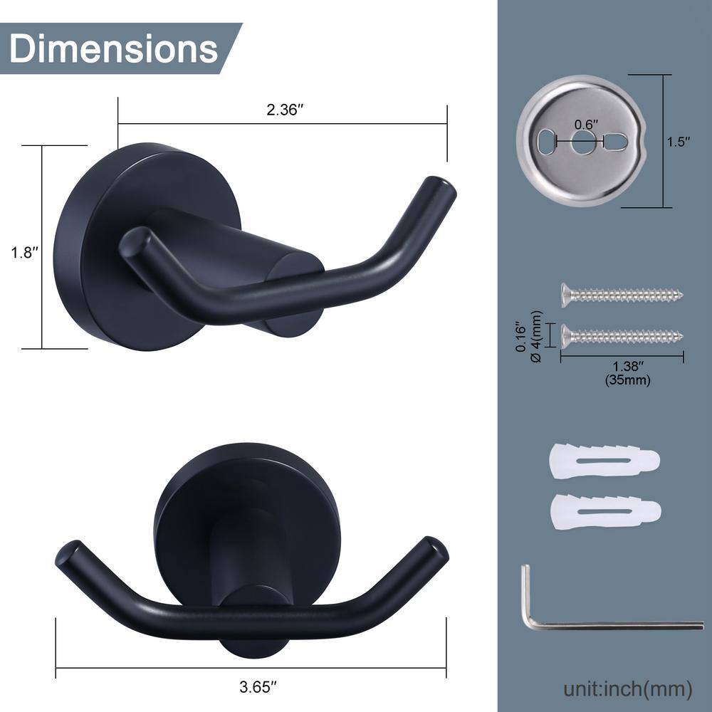 Matte Black Stainless Steel Wall Mounted Double Robe Hook