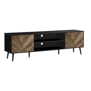 Black TV Stand Fits TVs up to 95 to 100 in. Features a Storage Cabinet