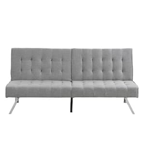 68 in. Gray Faux Linen Upholstery Convertible 2-Seater Sleeper Twin Size Sofa Bed Futon with Stainless Legs