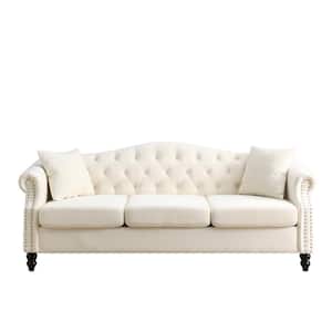 79 in. wide Rolled Arm Velvet Modern Rectangle sofa with 3-seater in Beige