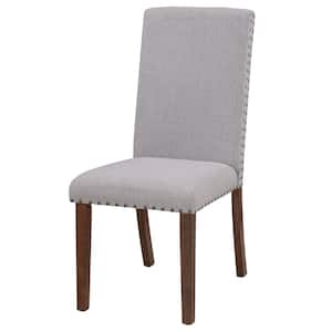 Gray High-Back Fabric Upholstered Dining Side Chairs with Copper Nails Spring Support (Set of 1)