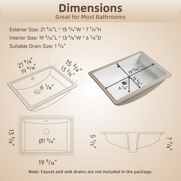 Los Flexi 22 in. Undermount Rectangular Bathroom Sink, Under